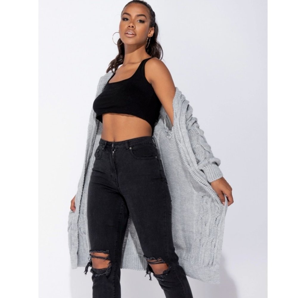 Chunky Cable Knit Long Sleeve Hooded Midi Cardigan - Picture 2 of 11